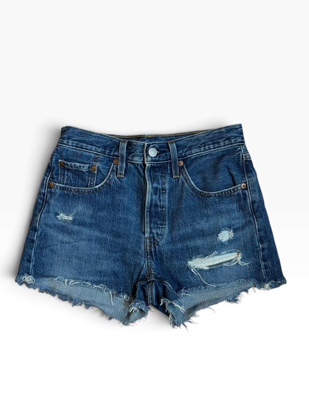 Levi’s 501 High-Rise Distressed Denim Shorts Size W24